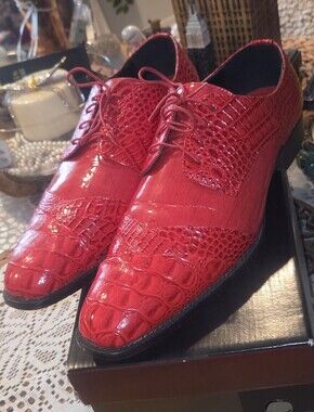 Bolano Bandit-005 Red Alligator Croc Print Oxford Dress Shoes Men's Size 14